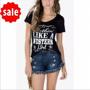 Nothing Like A Western Girl | Graphics Tee Womens Size M Red Free Kisses Stretch
